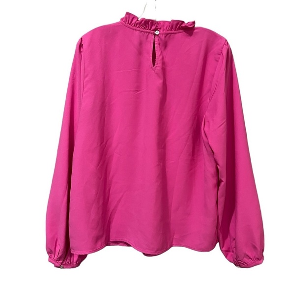 J. Crew Pink Secretary Blouse Large Long Sleeve Mock Neck Barbiecore B3 - Picture 2 of 5